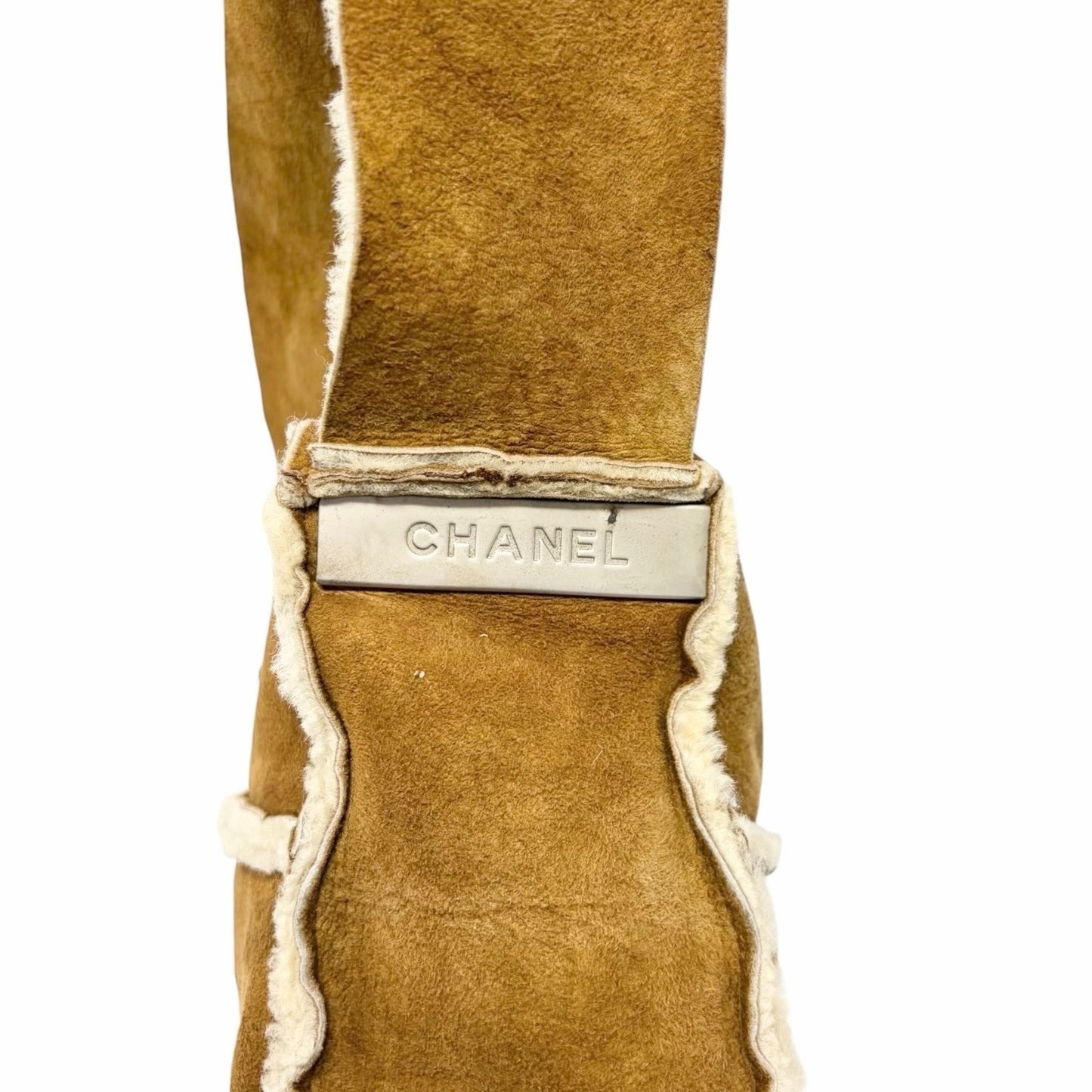 CHANEL Vintage CC Logo Shearling Crossbody Bag Brown Cream Mouton Suede Boa