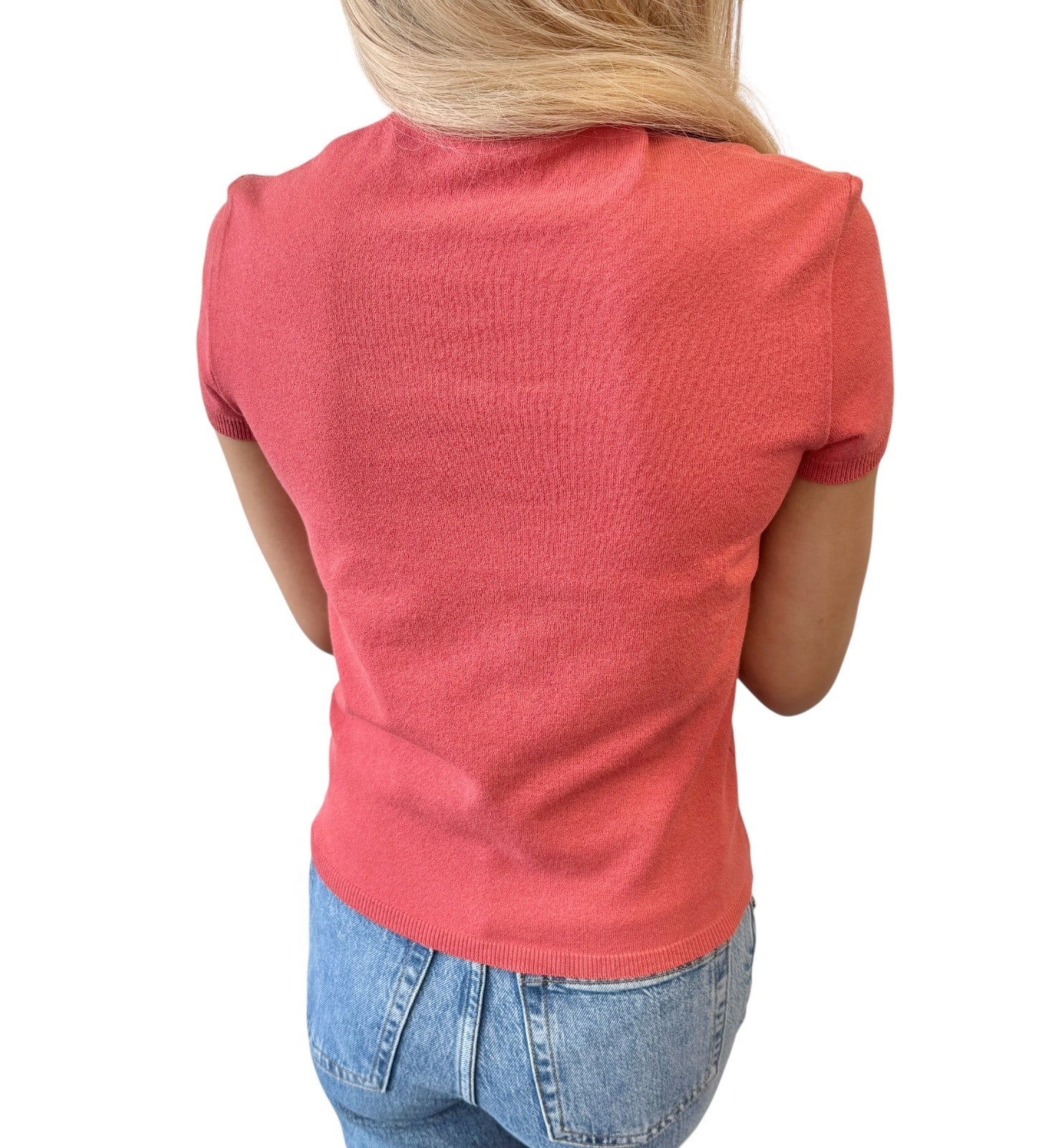 CHANEL Vintage 04P Logo Knit T-shirt Top #38 Pink Cotton Polyester