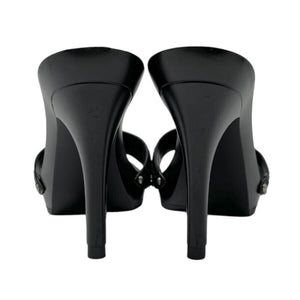Christian Dior Vintage Logo Sandals Heels Mules #37.5-38 Black Silver Plastic