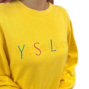 Yves Saint Laurent Vintage Big YSL Initial Logo Sweatshirt Top #M Yellow RankAB
