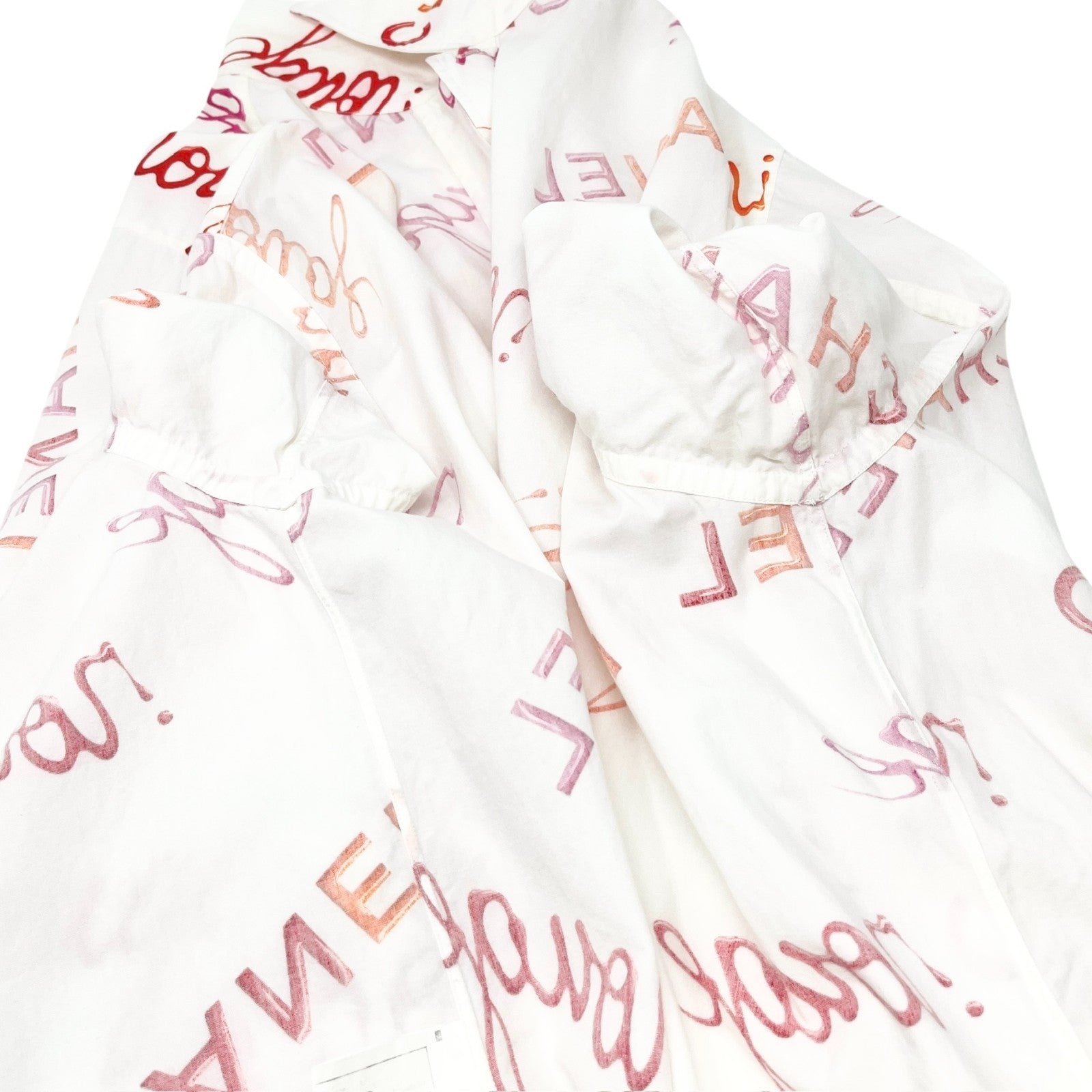 CHANEL Vintage 96P Logo Button Up Shirt Rouge Long Sleeve White Pink Cotton