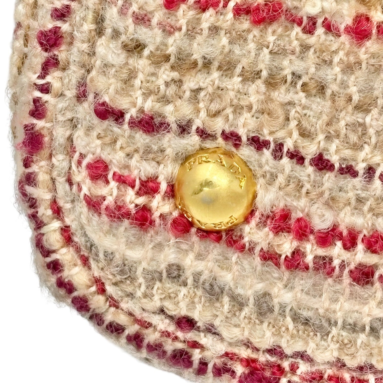 PRADA Vintage Logo Tweed 2way Tote Bag Crossbody Pink Cream Gold Wool Suede