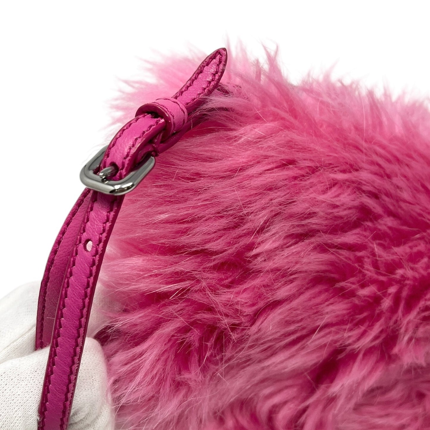PRADA Vintage Logo Clutch Bag Wristlet Pouch Pink Silver Faux Fur Zip RankAB+