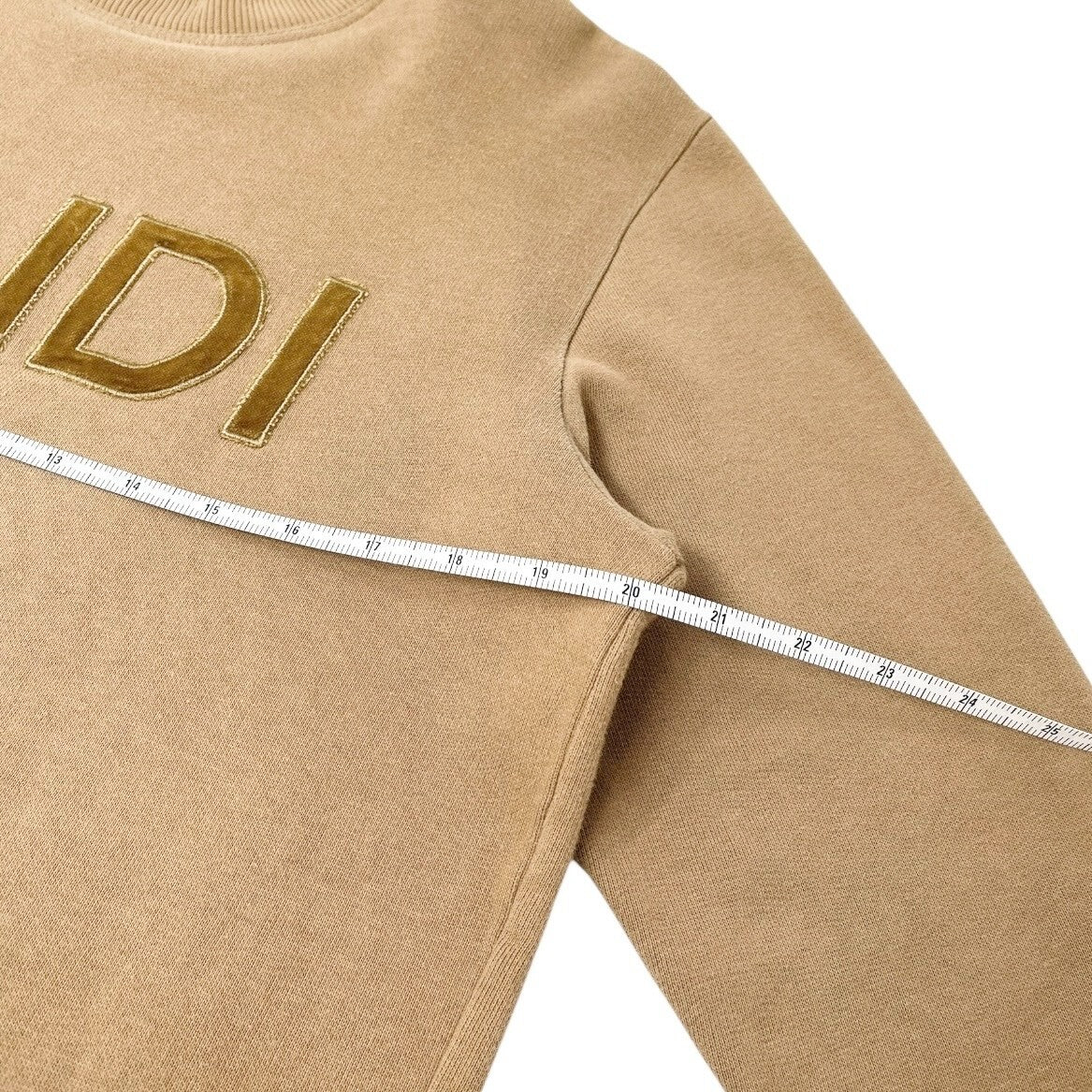 FENDI Vintage Big Logo Sweatshirt Top #38 Brown Cotton Velvet Long Sleeve