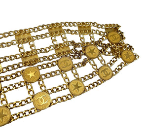 CHANEL Vintage 01P CC Logo Chain Belt Accessory Star Medal Gold Metal Rank AB