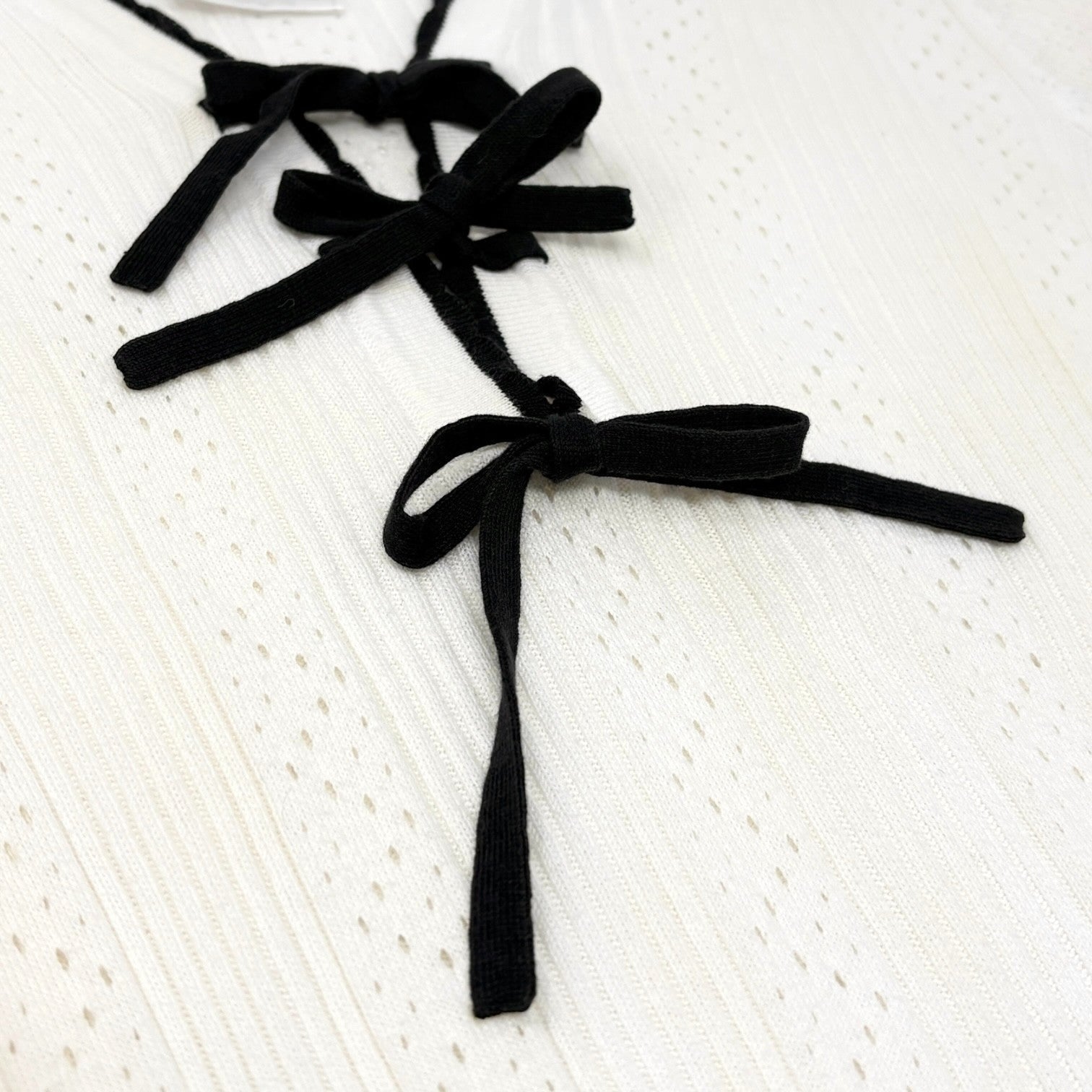 CHANEL Vintage 05C CC Logo Ribbed Knit Ribbon T-shirts Top #38 White Black