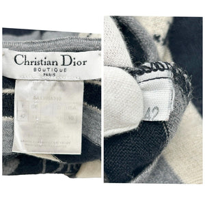 Christian Dior Vintage Logo Knit Top #42 Gray Black Heart Wool Stripe Rank B