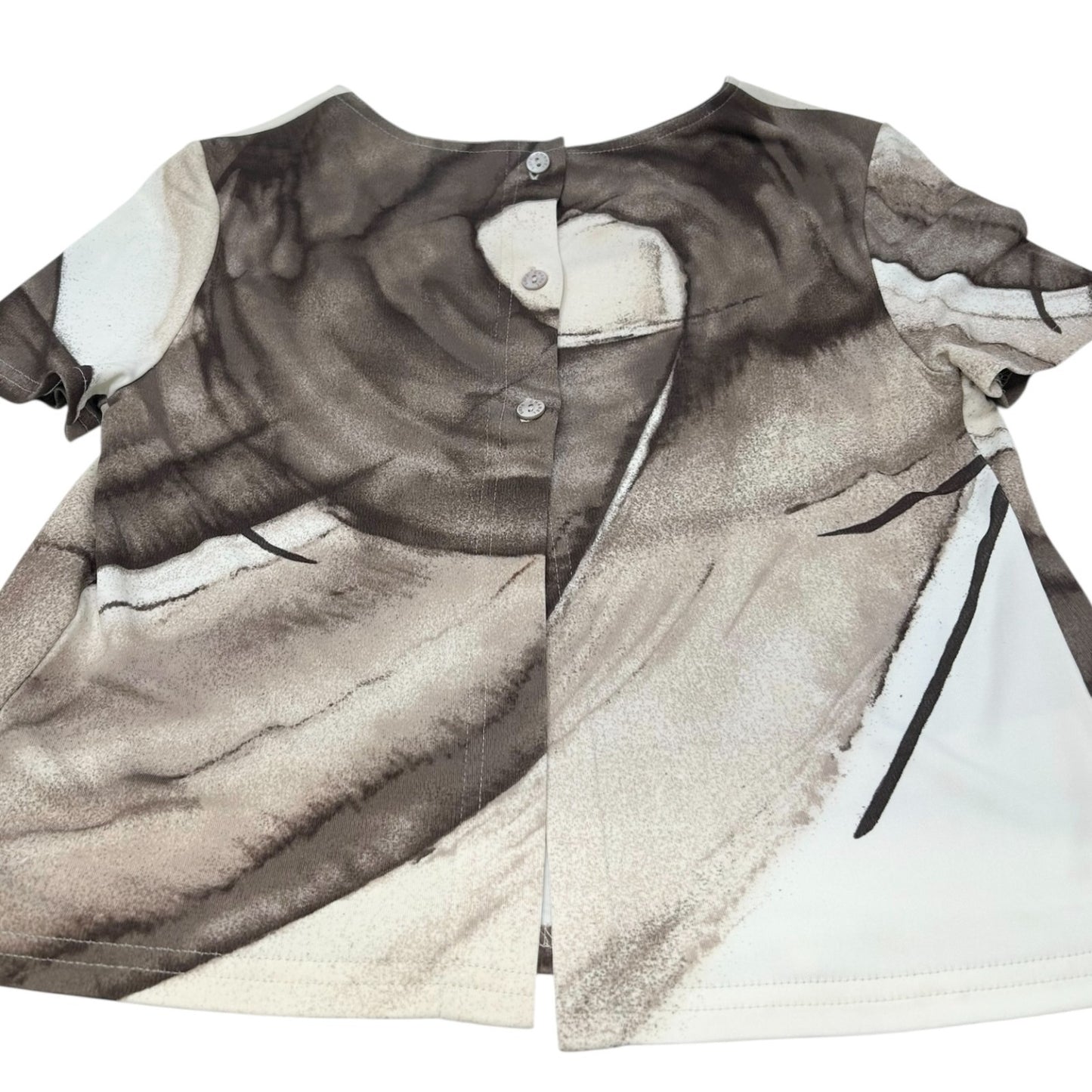 CHANEL Vintage 99P Logo Cropped T-shirt Top #36 Viscose Button Brown Cream