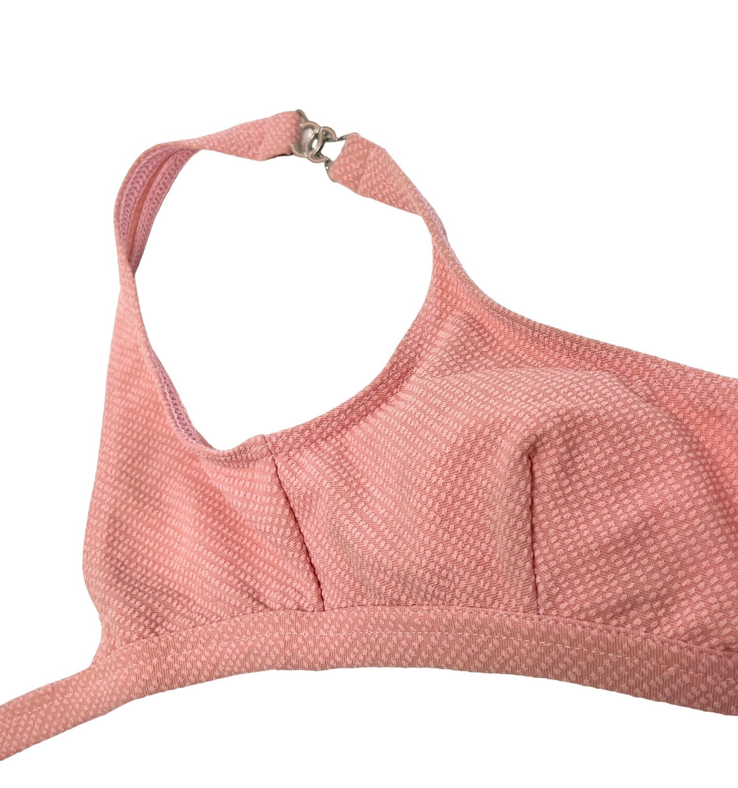 CHANEL Vintage CC Logo Swimsuit Bikini Separate Swimwear Pink Nylon Rank AB