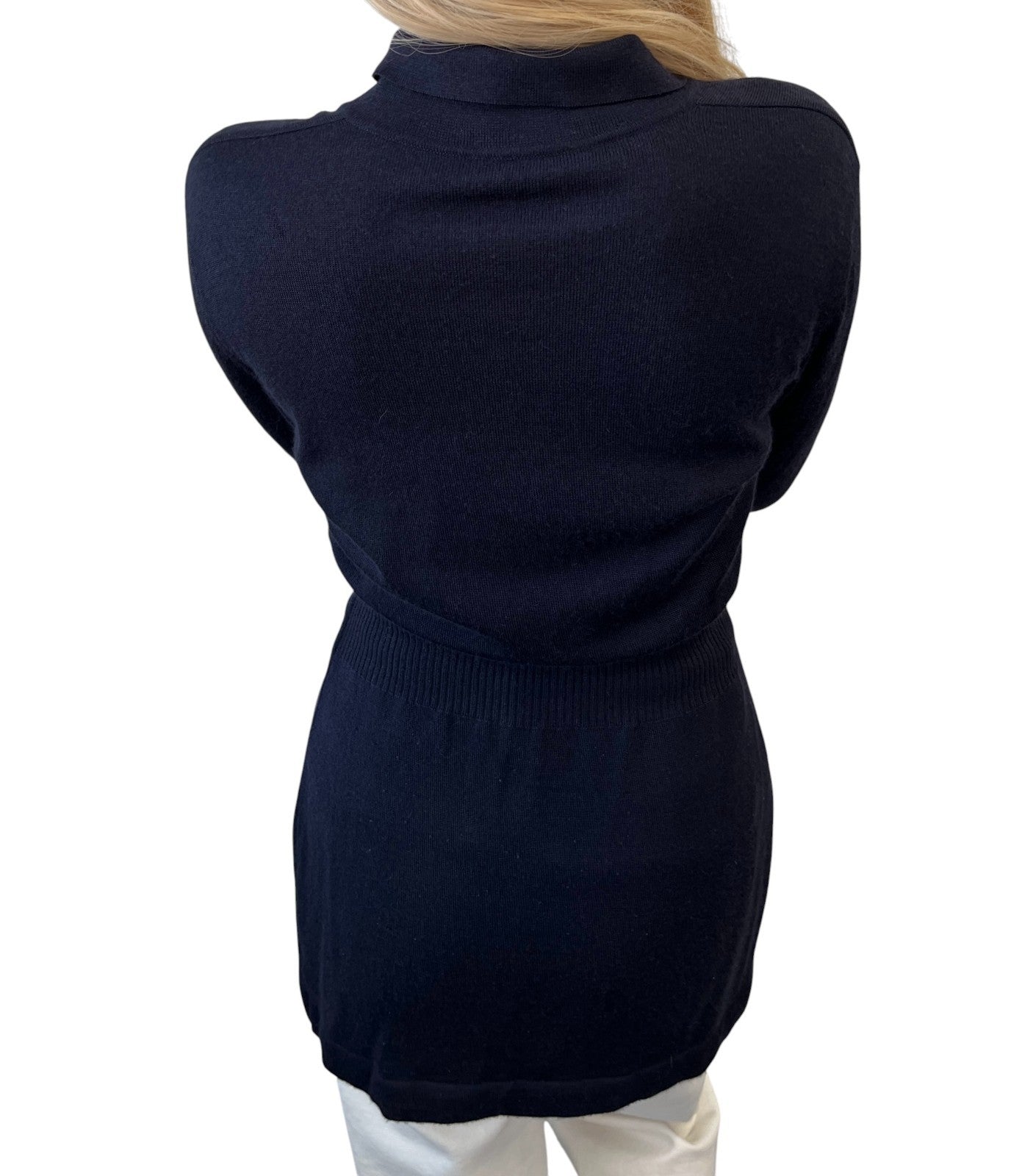 CHANEL Vintage 94A CC Button Cashmere Long Cardigan #40 Dark Blue Gold 902012