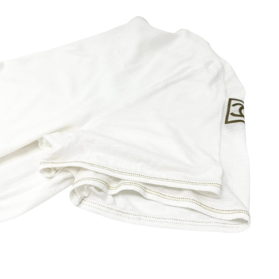 CHANEL Sport Vintage 06P CC Logo T-shirt Top #42 White Gold Cotton Frill