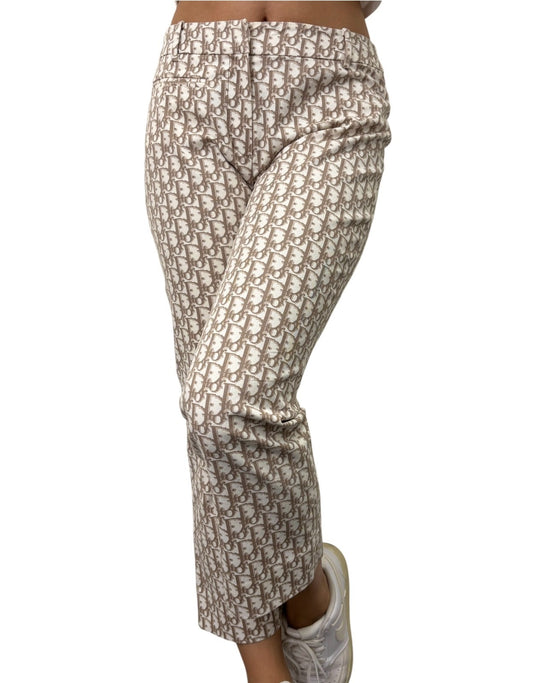 Christian Dior Vintage Trotter Monogram Cropped Pants #36 Beige White 902846