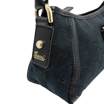 GUCCI Vintage GG Monogram Logo Abbey Bag Zip Black Gold Canvas Leather 902815