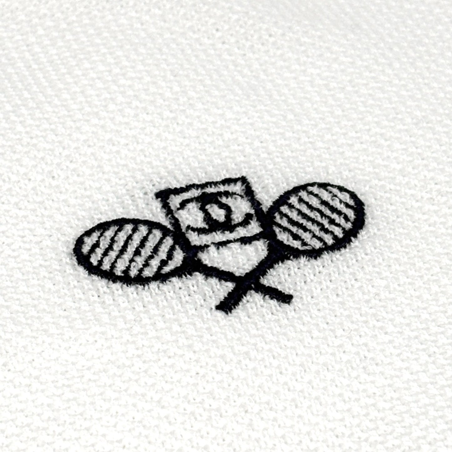 CHANEL Sport Vintage 05P CC Tennis Racket Polo T-shirt Top #42 White Cotton