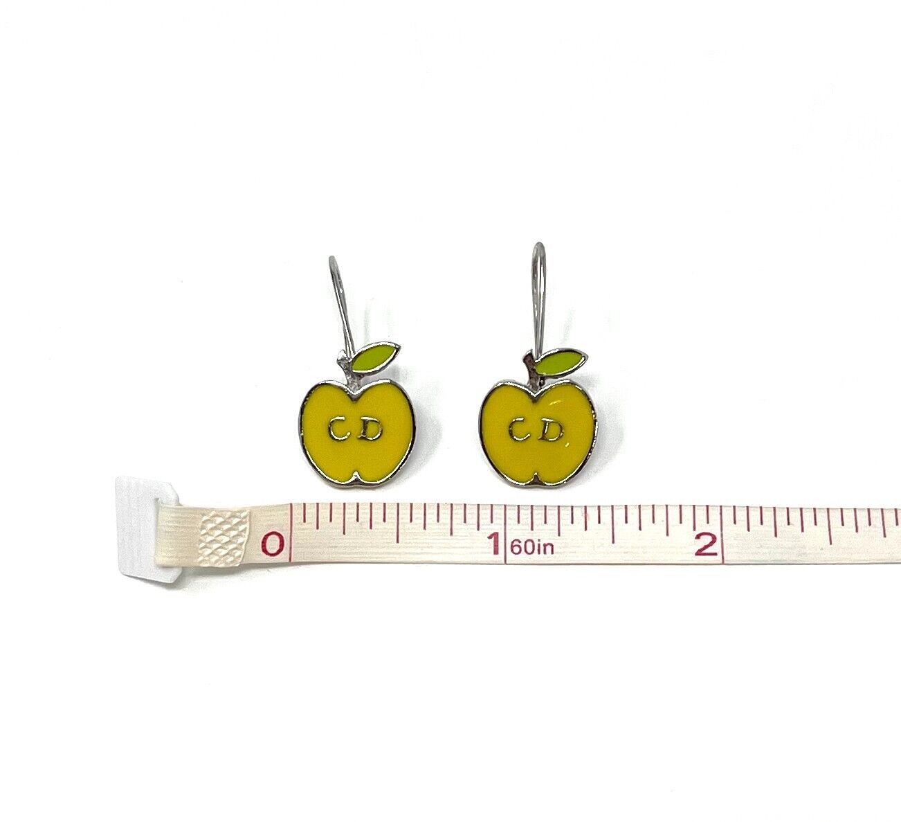 Dior Vintage CD Logo Earrings Accessory Apple Design Yellow Silver Green RankA