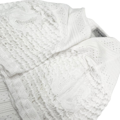 CHANEL Vintage 05C CC Logo Rib Lace T-shirt Top White Cotton Pockets 106999