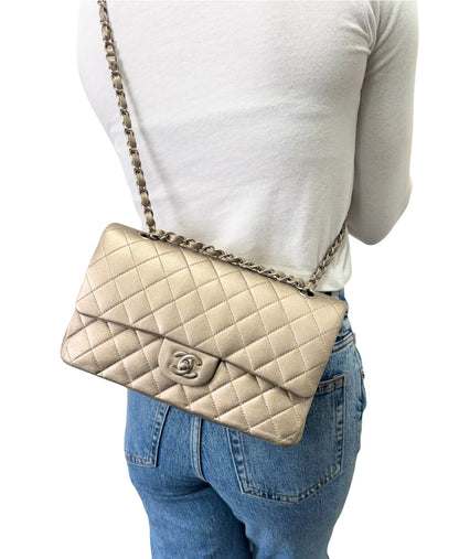 CHANEL Vintage CC Turnlock Quilted Chain Flap Bag 2 Way Metallic Gold 902919