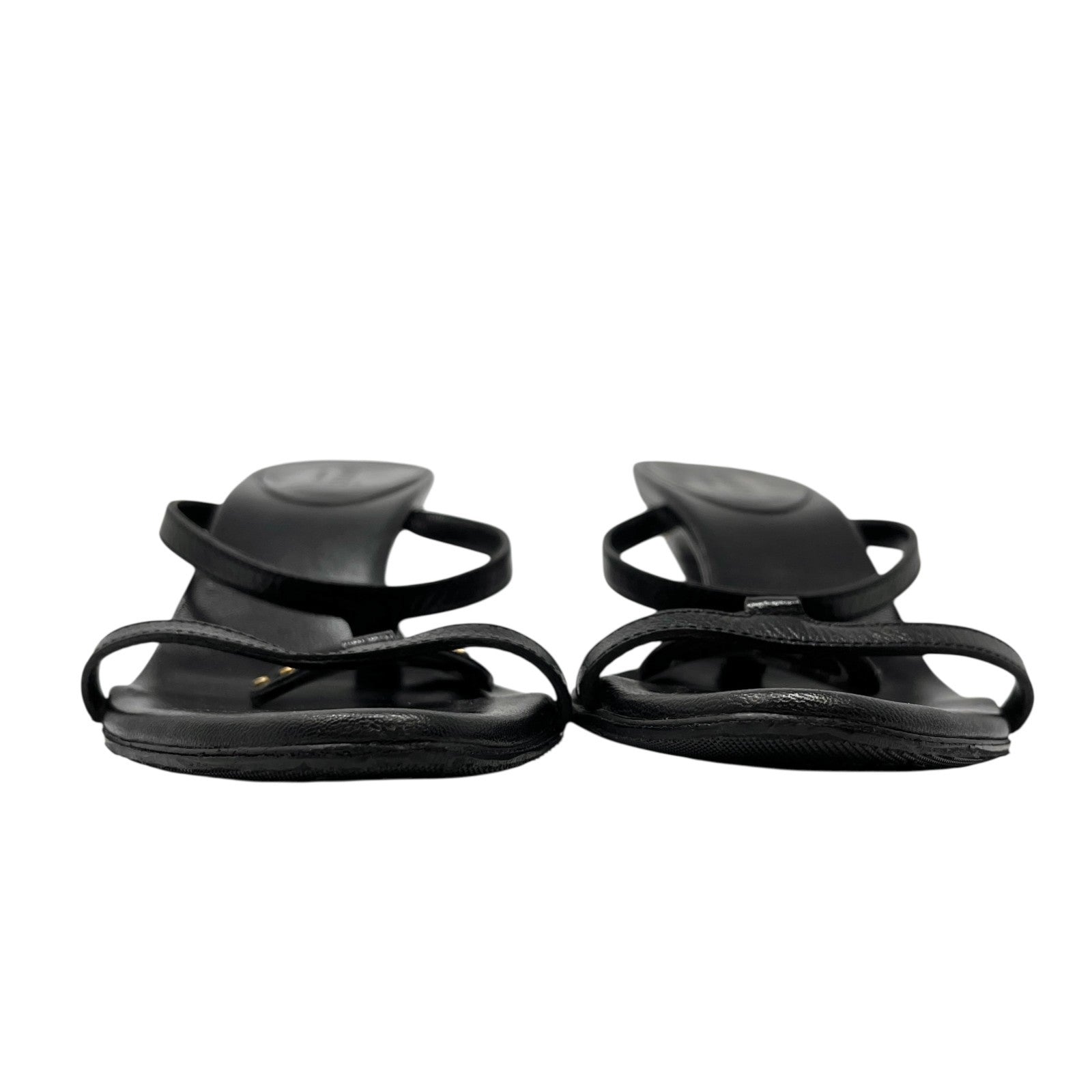 GUCCI Vintage GG Logo Slide Sandals Heels #36 Studs Stiletto Black Gold Leather