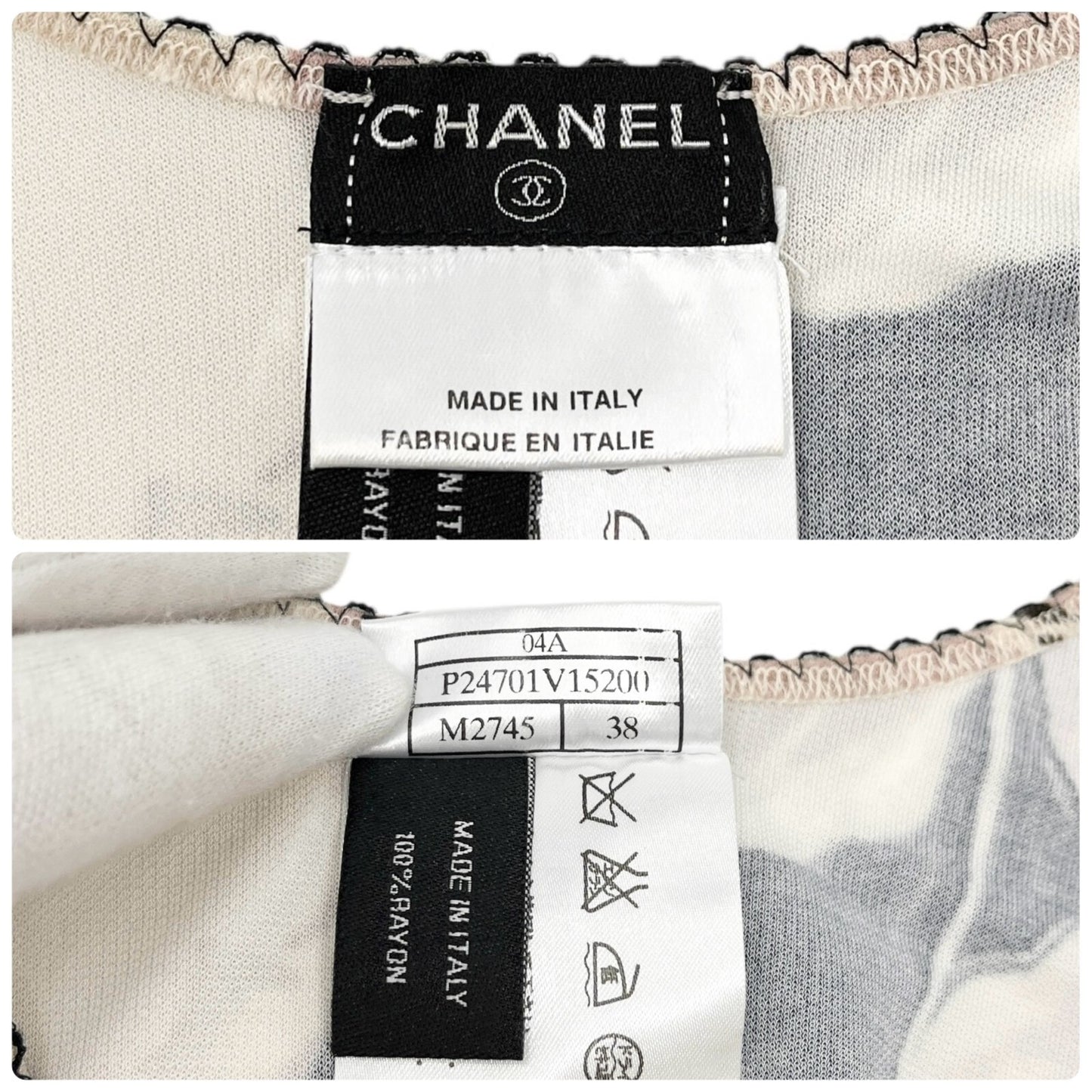 CHANEL Vintage 04A CC Camellia Logo Tank Top #38 Black Beige Pink Rayon