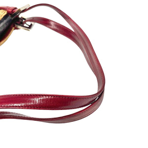 FENDI Vintage Logo Mamma Baguette Shoulder Bag Straw Raffia Red Leather
