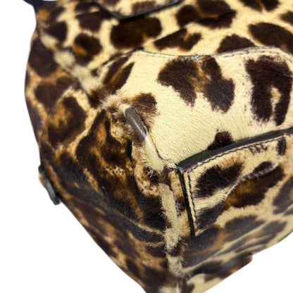PRADA Vintage Leopard Pony Calf Hair Shoulder Top Handle Bag Cream Brown 902393
