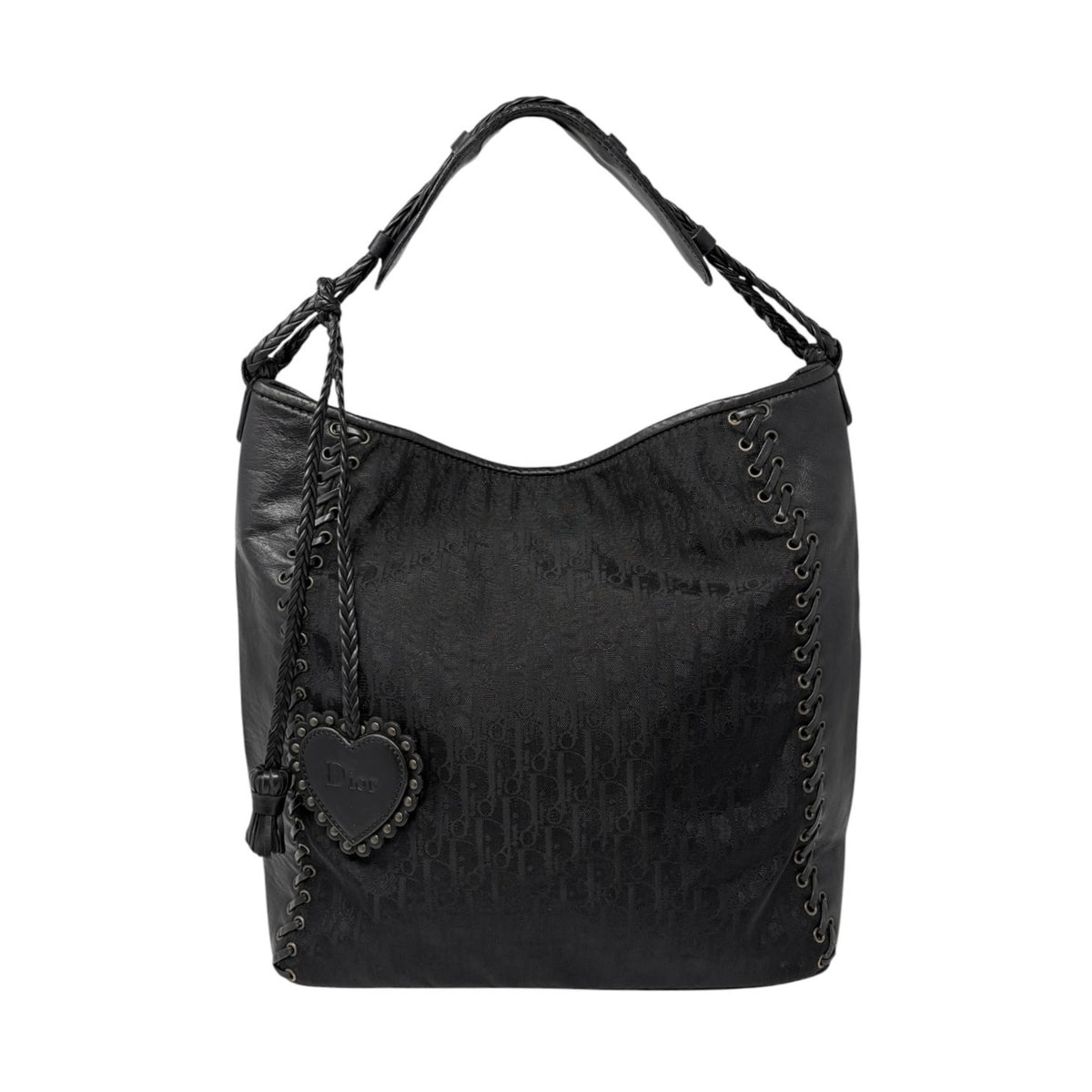 Christian Dior Vintage Trotter Monogram Canvas Ethnic Bag Heart Black 902480