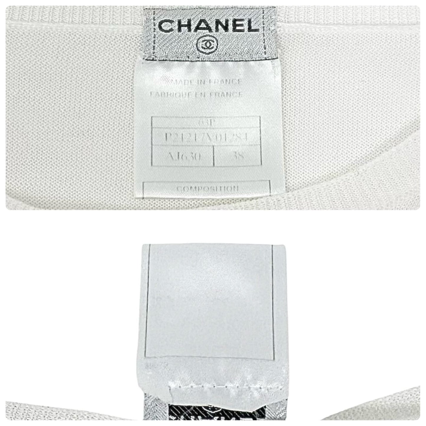CHANEL Vintage 03P CC Logo Mesh Knit T-shirt Top #38 White Cotton 902422