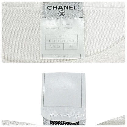 CHANEL Vintage 03P CC Logo Mesh Knit T-shirt Top #38 White Cotton 902422