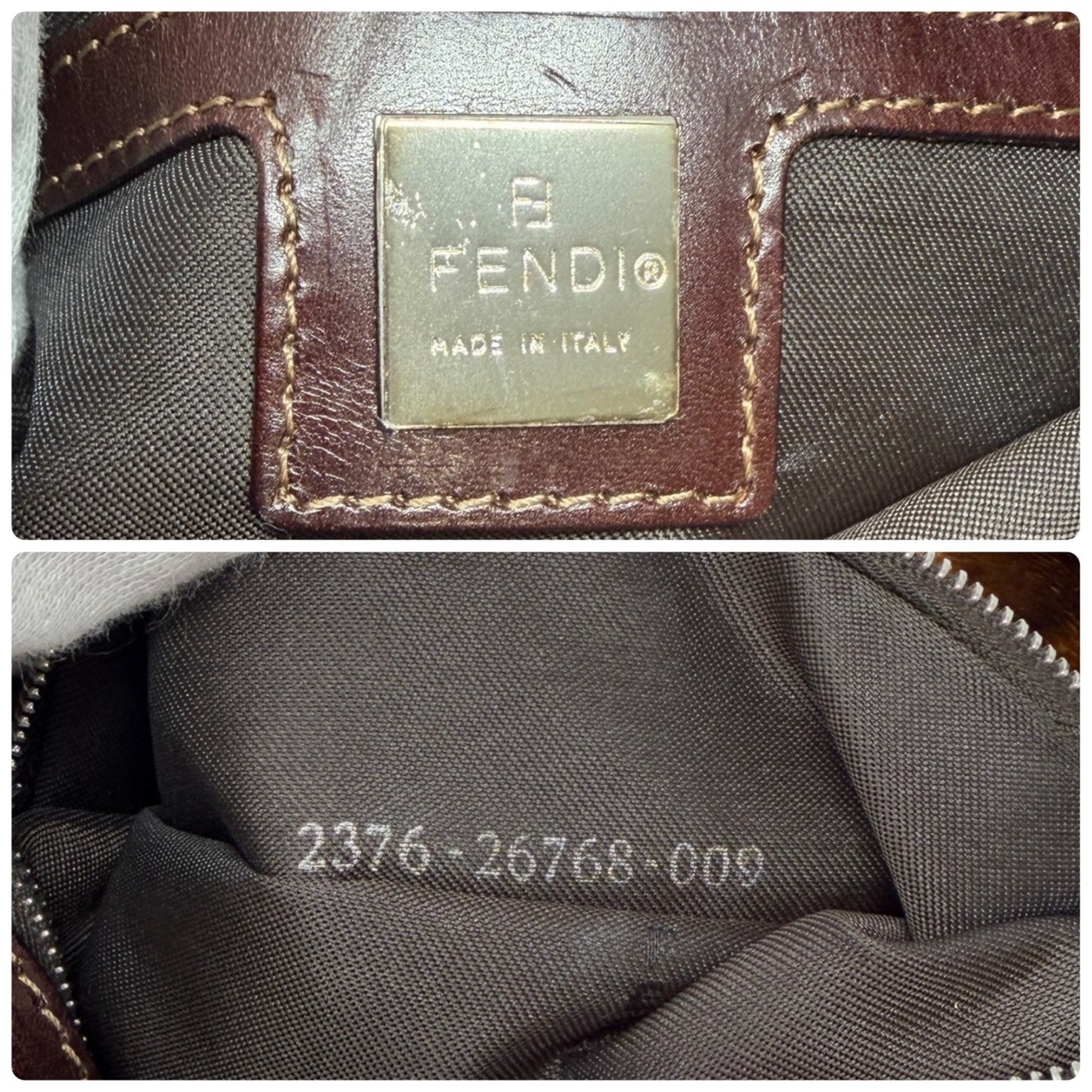 FENDI Vintage FF Pony Calf Hair Shoulder Bag Brown Beige Silver Leather 902217