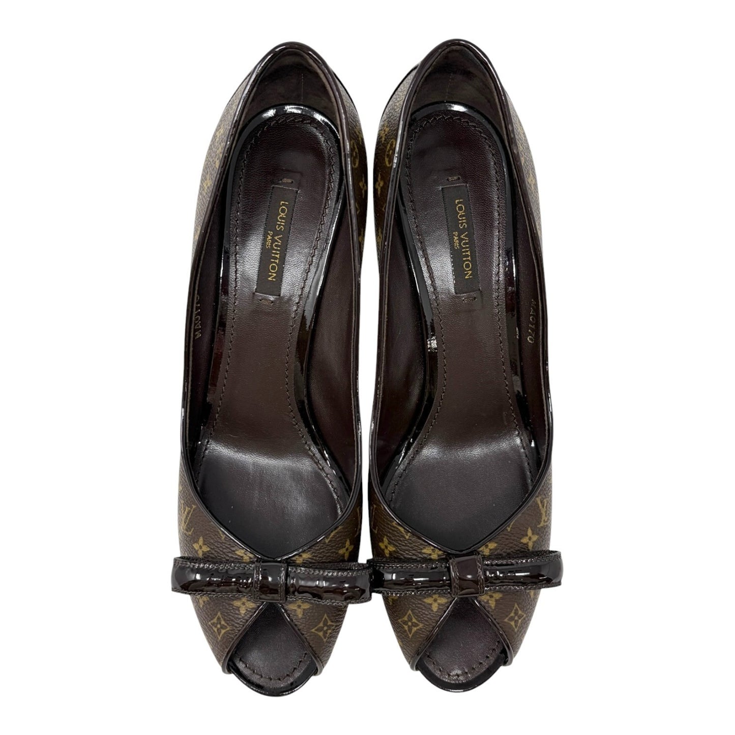 LOUIS VUITTON Vintage Monogram Ribbon Sandals Heels #37.5 Brown Leather 902013