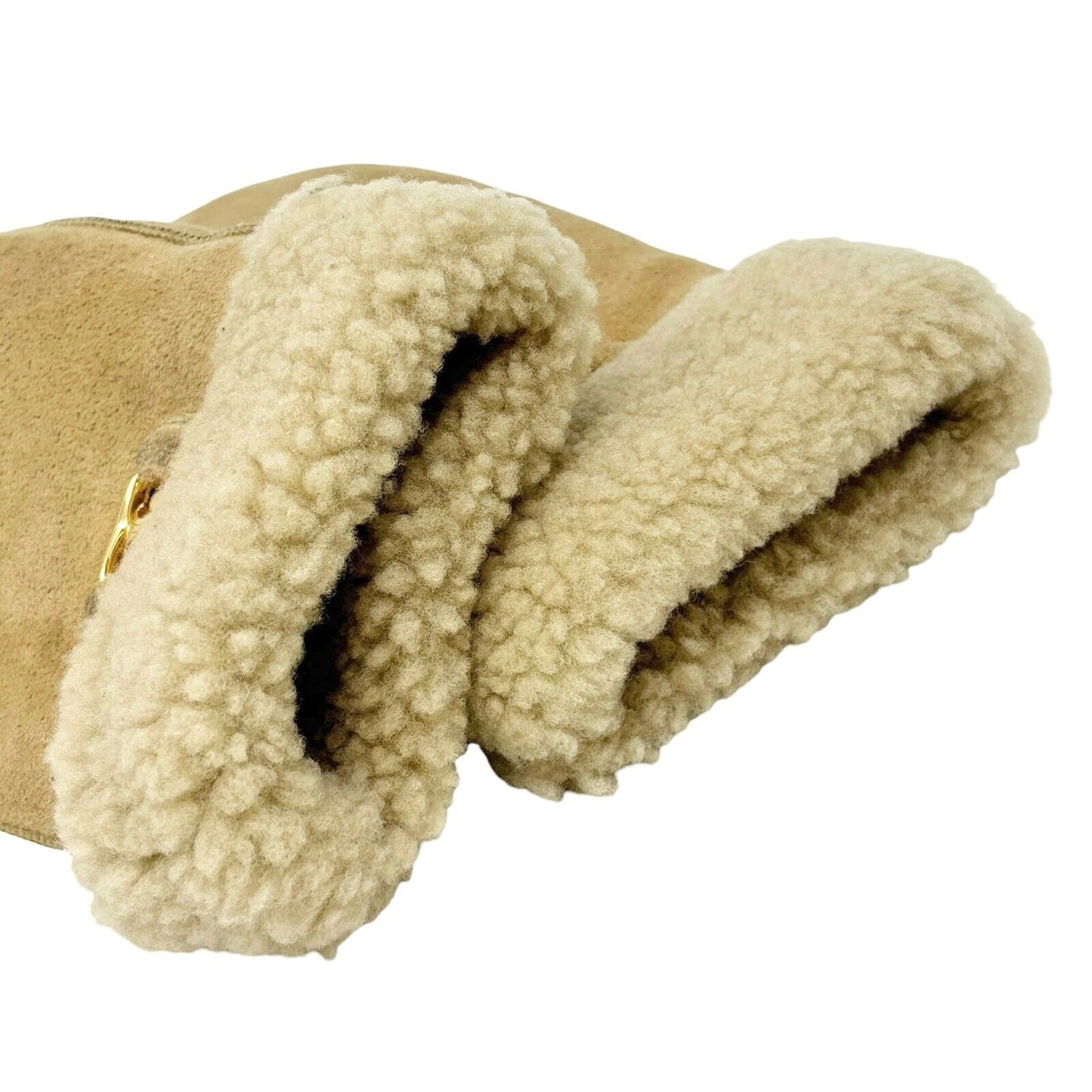 CELINE Vintage Macadam Logo Mouton Gloves Mittens Beige Gold Leather