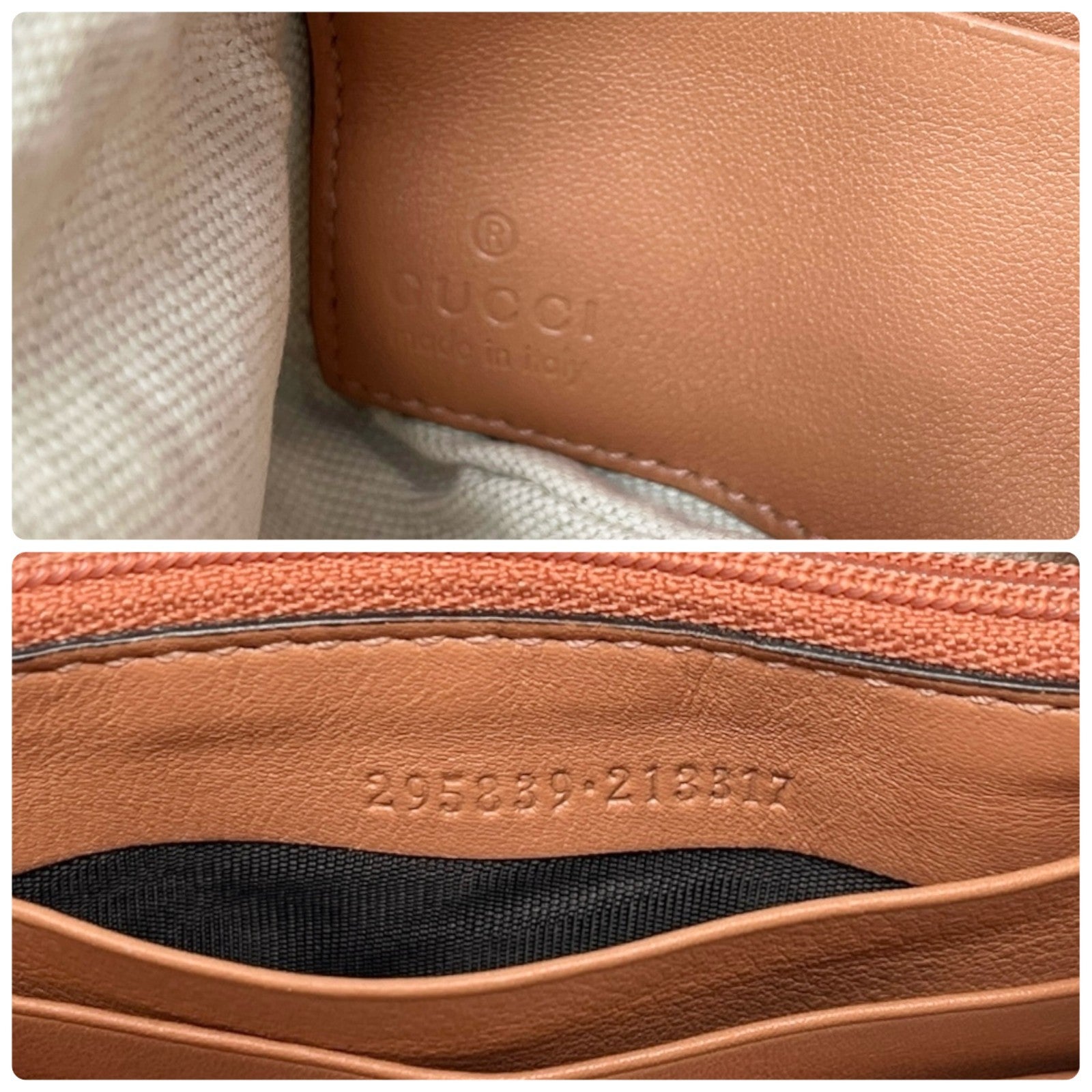 GUCCI Vintage GG Monogram Mini Clutch Bag Wallet Orange Gold Leather Cotton