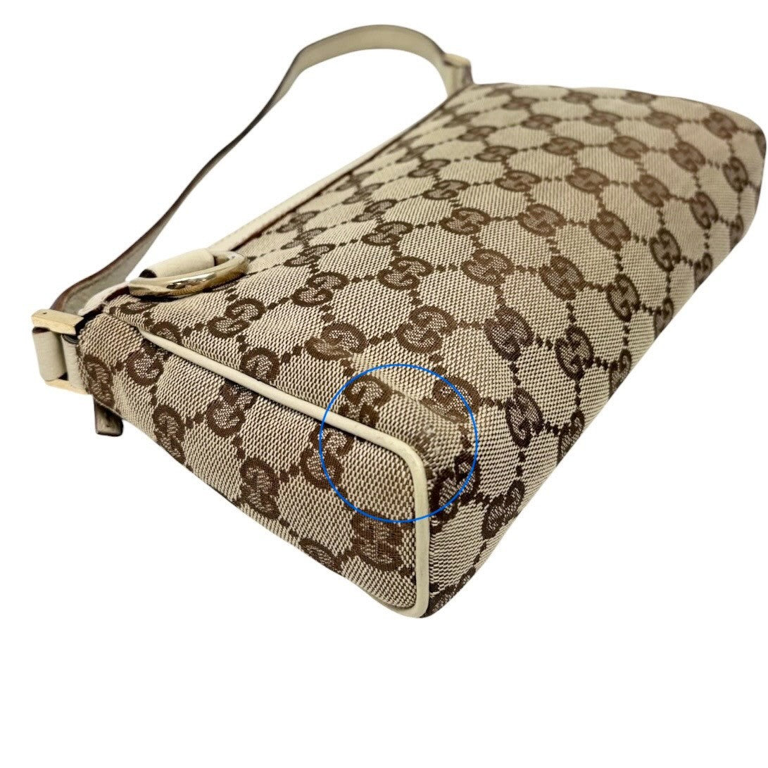 GUCCI Vintage GG Monogram Abbey Mini Shoulder Bag White Brown Canvas 901868