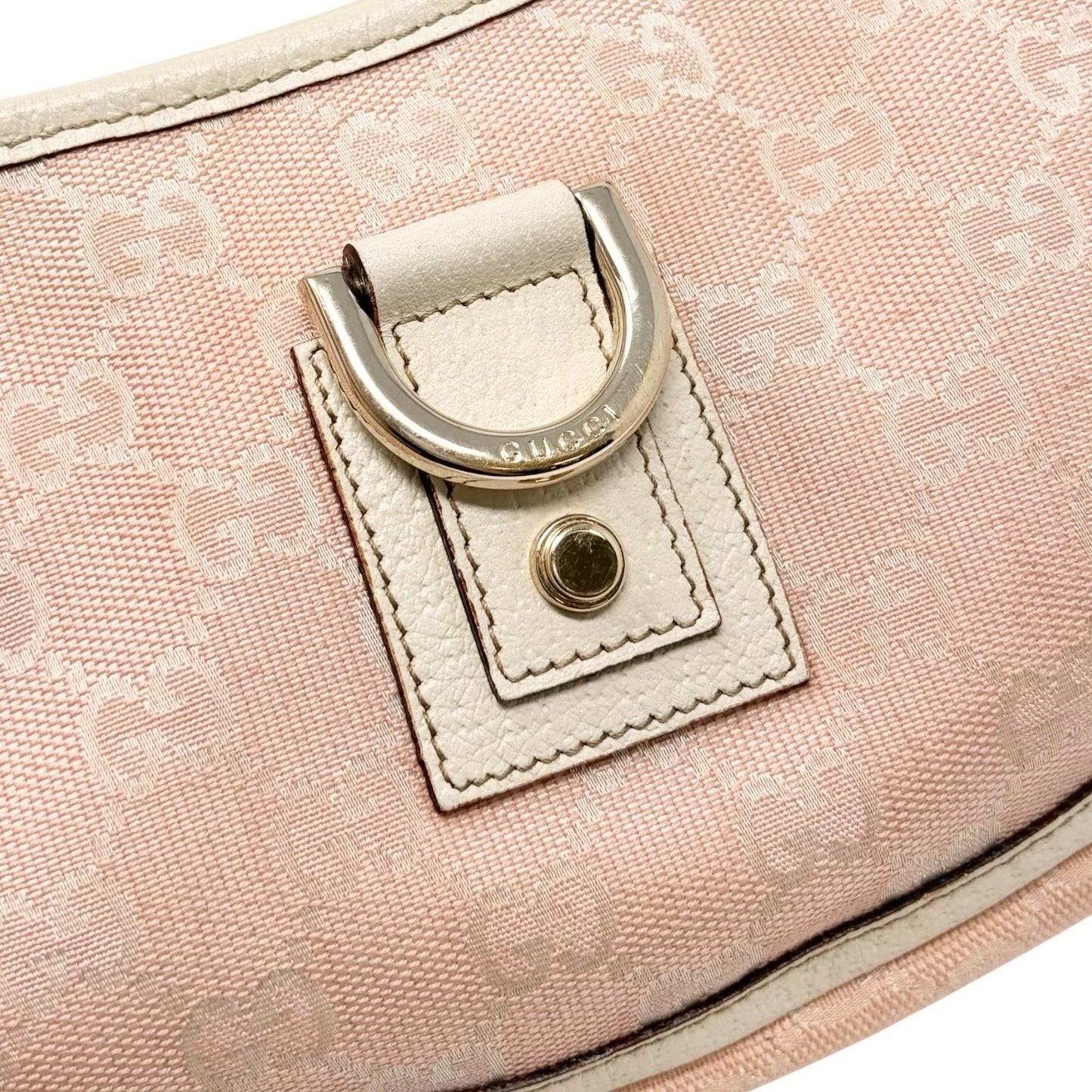 GUCCI Vintage GG Monogram Abbey Shoulder Bag Pochette Pink White Canvas 901804