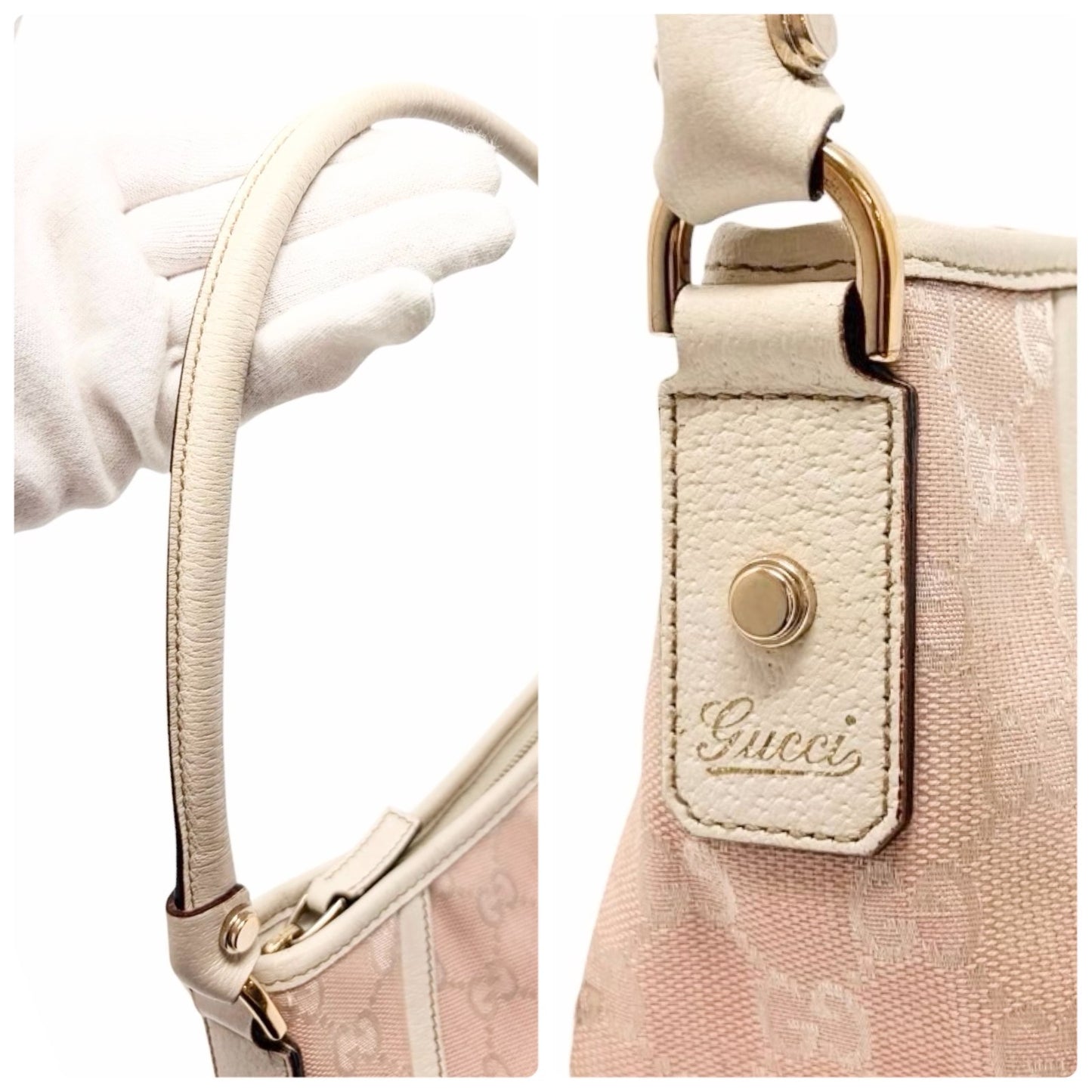 GUCCI Vintage GG Monogram Abbey Shoulder Bag Pochette Pink White Canvas 901804