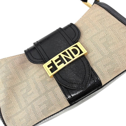 FENDI Vintage FF Logo Zucca Monogram Shoulder Bag Beige Black Canvas 902308