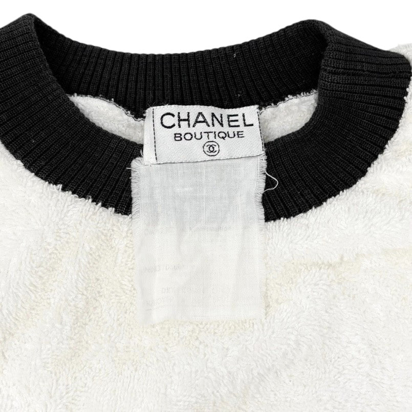 CHANEL Vintage CC Mark Logo Sweatshirt Terry Cloth White Black Cotton