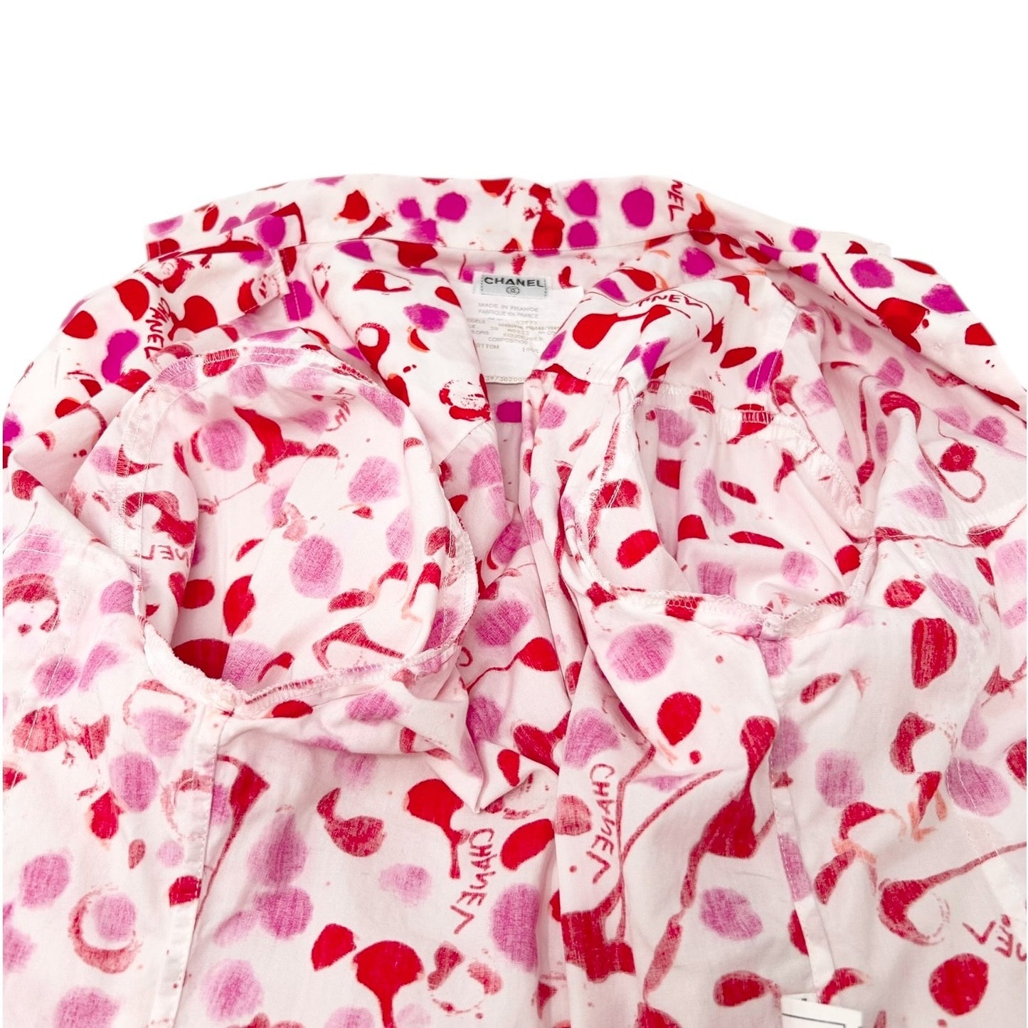 CHANEL Vintage PO6048 CC Logo Button Up Shirt Blouse Top #38 White Pink Cotton