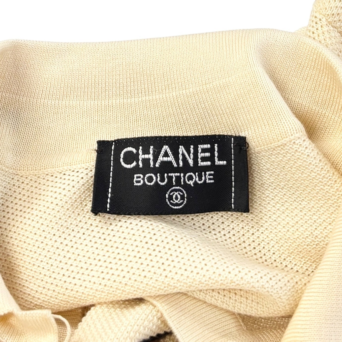 CHANEL Vintage CC Logo Polo Bicolor Dress One-piece Cream Black Cotton Button