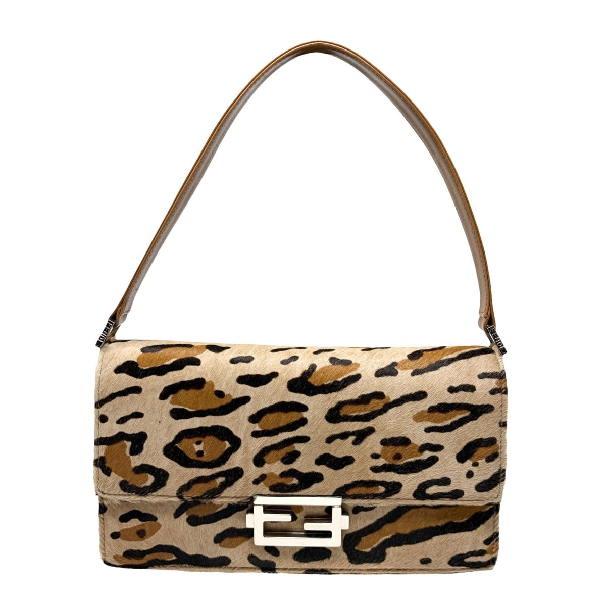 FENDI Vintage Mamma Baguette Leopard Shoulder Bag Brown Pony Calf Hair 902353