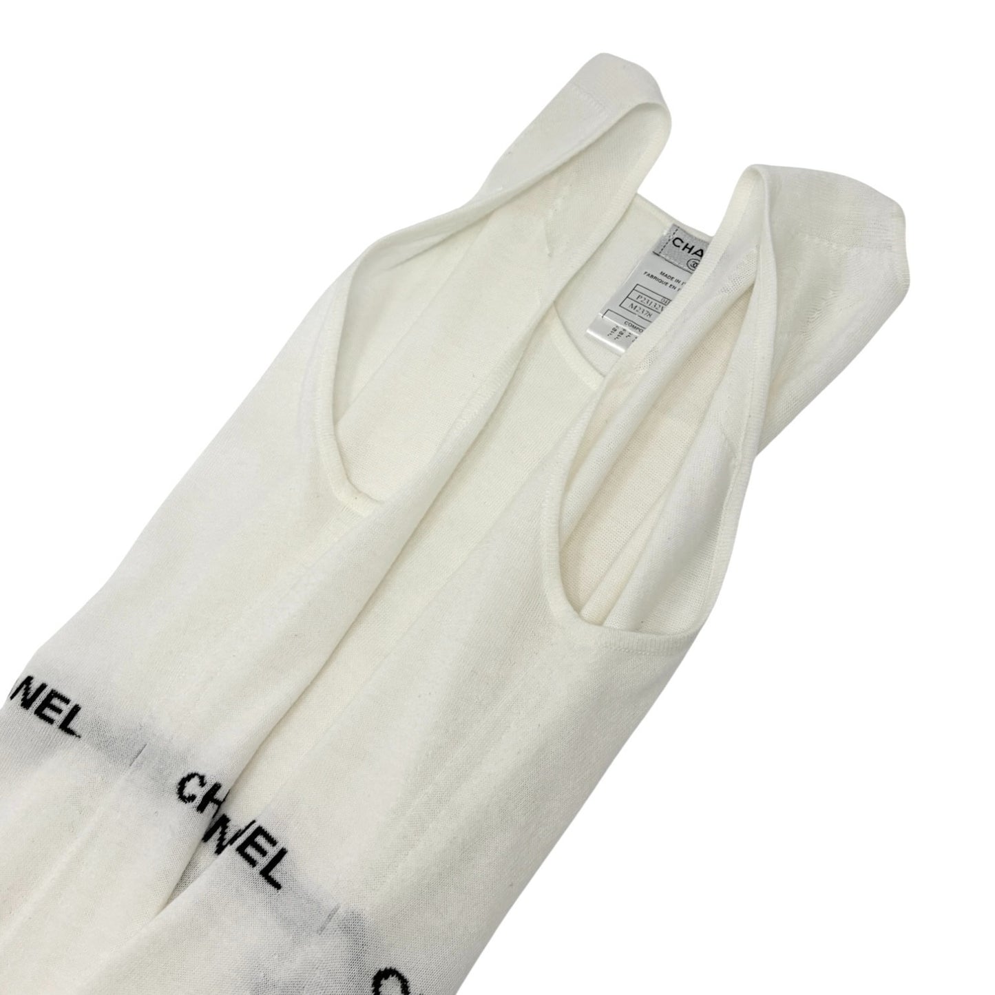 CHANEL Vintage 04P Logo Letter Knit Tank Top #38 White Black Cotton 902554