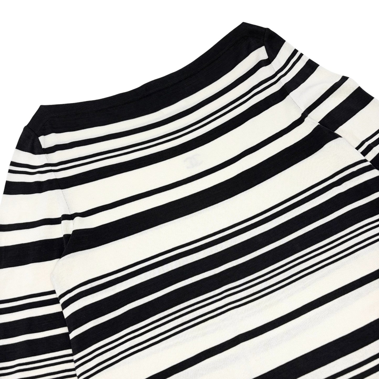 CHANEL Vintage 98P CC Logo Stripe Knit Dress #40 Black White Cotton 901808