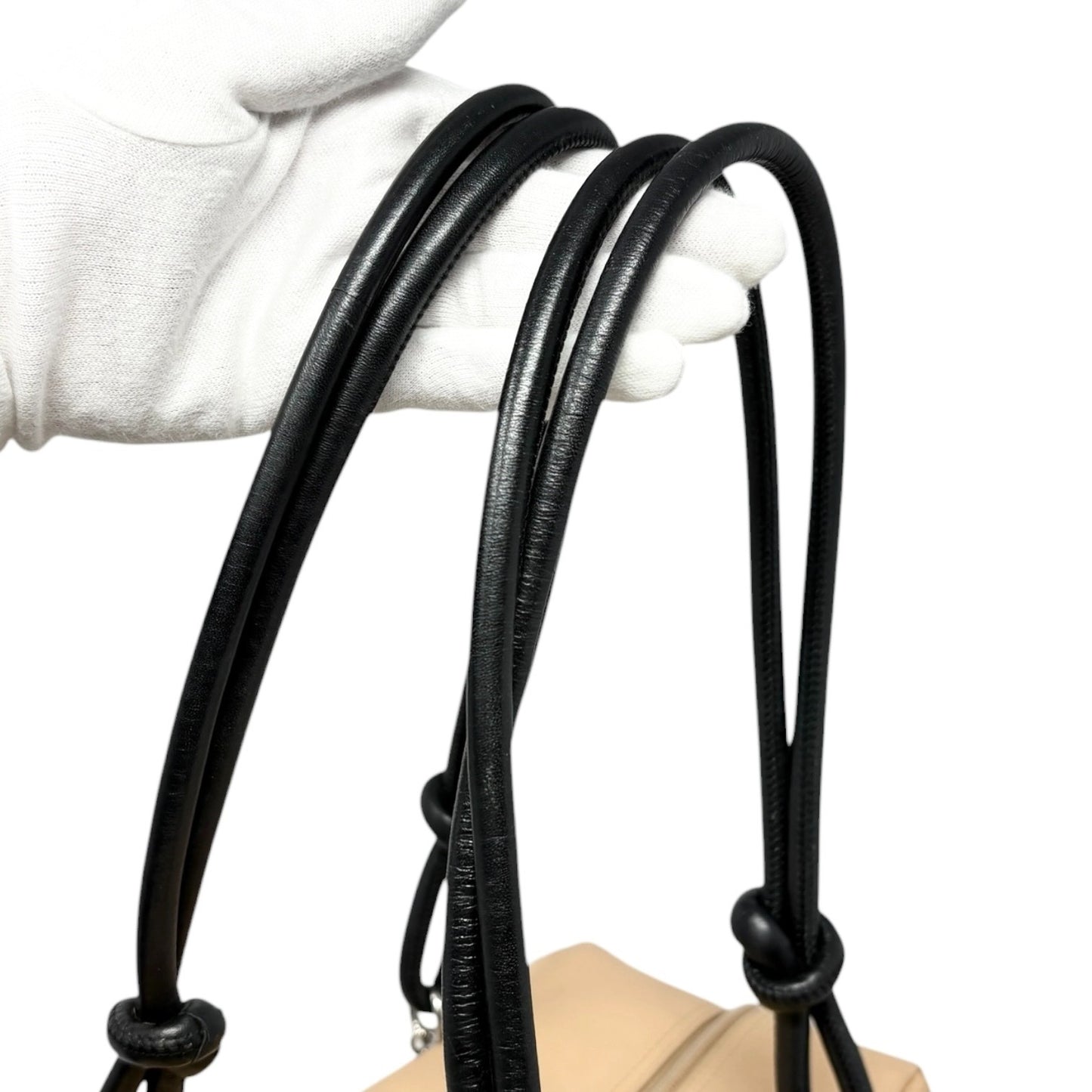 CHANEL Vintage Cambon Line CC Logo Quilted Shoulder Bag Beige Black Leather