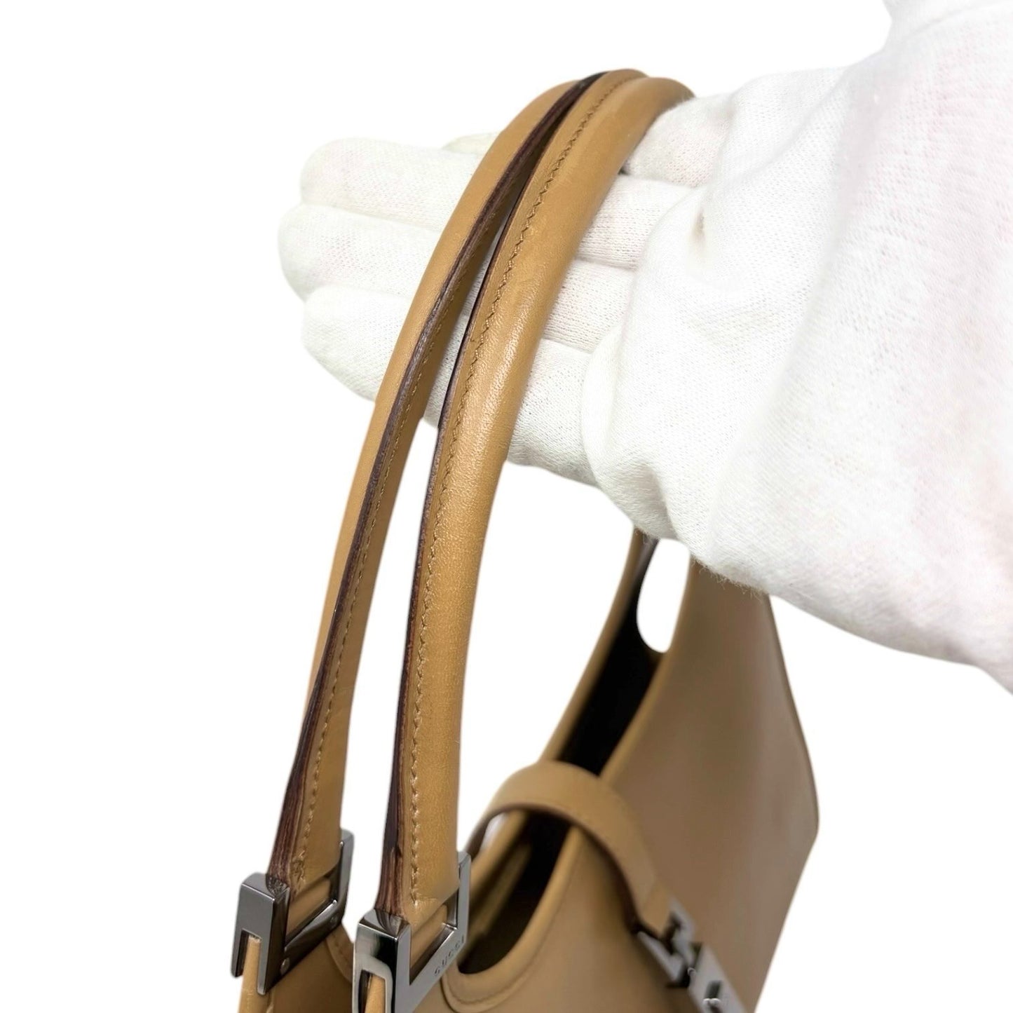 GUCCI Vintage Jackie Logo Hobo Shoulder Bag Handbag Brown Silver Leather