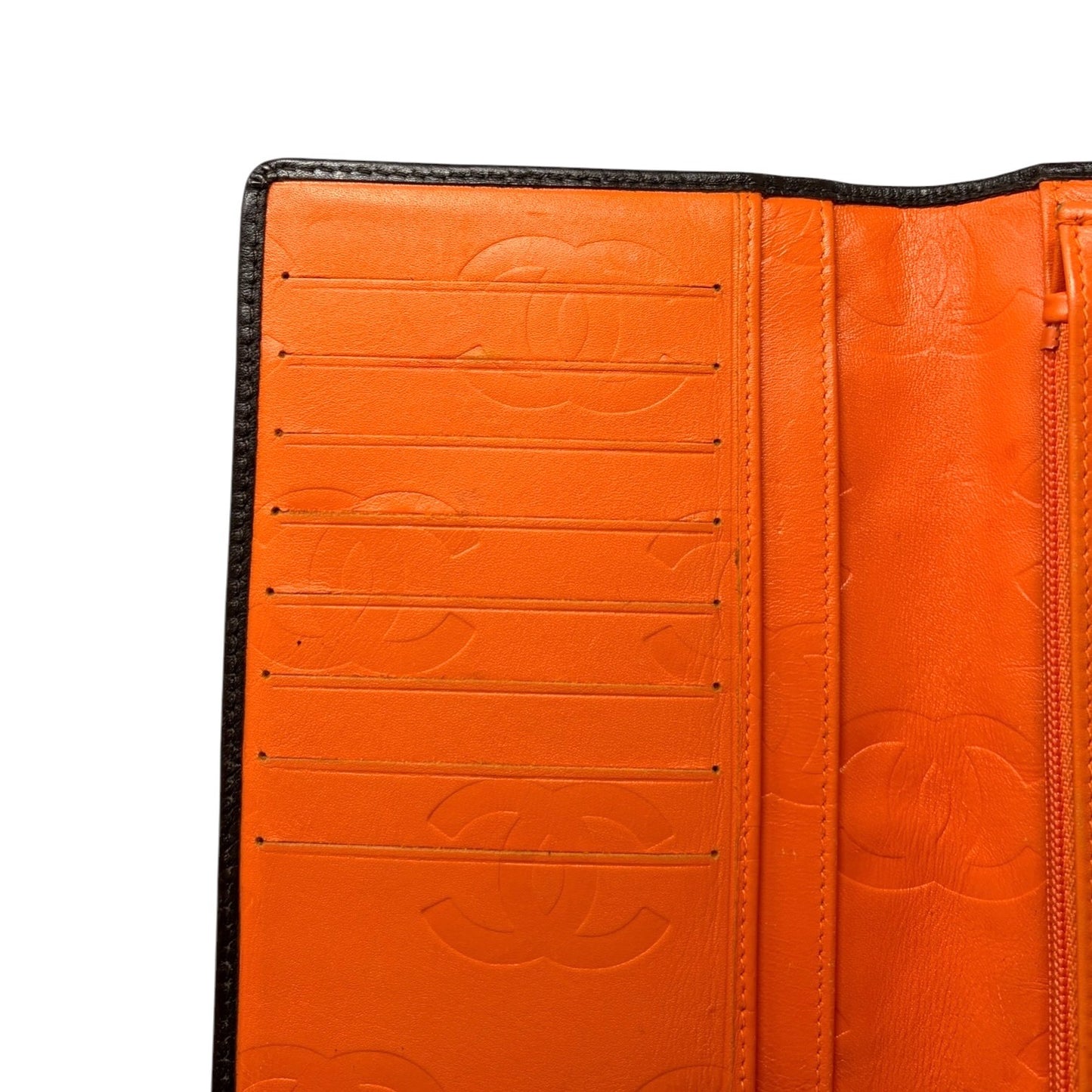 CHANEL Vintage Cambon Line CC Logo Quilted Wallet Brown Orange Leather 901930