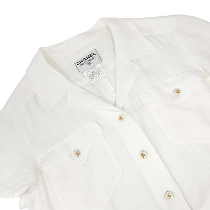CHANEL Vintage 97P CC Logo Button Linen Shirt Dress One-piece #38 White