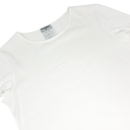CHANEL Vintage 05C CC Logo Knit T-shirt Top #38 White Short Sleeve 902424