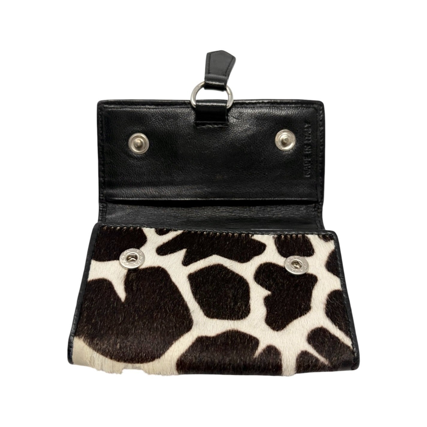 PRADA Vintage Triangle Logo Giraffe Pony Hair Mini Key Case Brown White 902440
