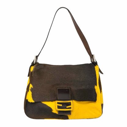 FENDI Vintage FF Mamma Baguette Cow Pony Calf Hair Bag Yellow Brown 902908