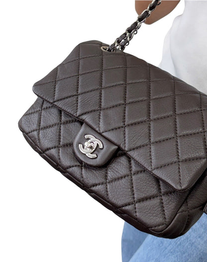 CHANEL Vintage CC Logo Quilted Chain 2way Bag Dark Brown Leather 902478